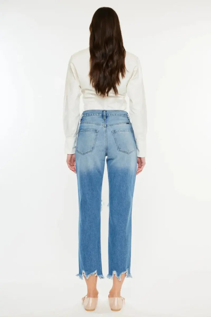 Kancan Distressed Frayed Hem Cropped Jeans for Women - Love Salve 