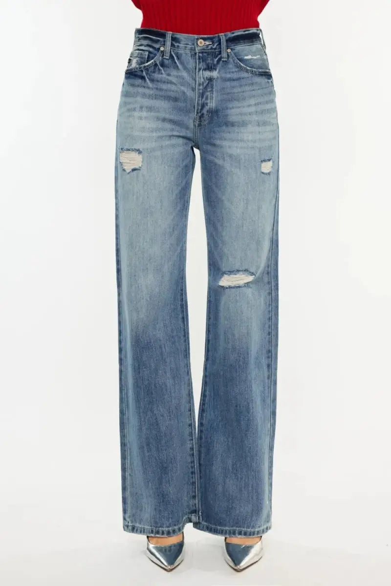 Kancan Distressed High Waist Bootcut Jeans for Women - Love Salve 