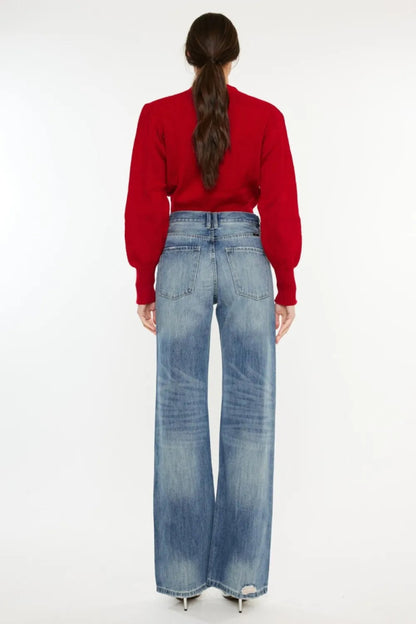 Kancan Distressed High Waist Bootcut Jeans for Women - Love Salve 