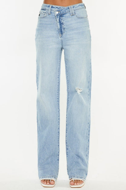 Kancan Distressed High Waist Straight Jeans for Women - Love Salve 