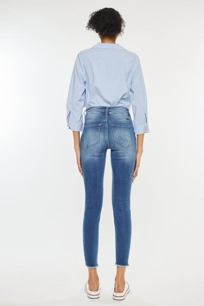 Kancan Distressed Raw Hem High Waist Jeans for Women - Love Salve