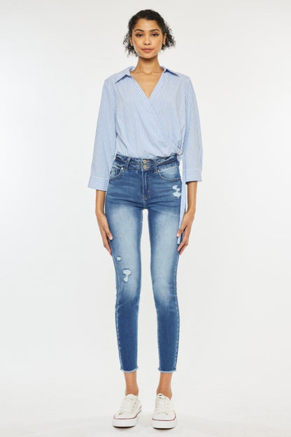 Kancan Distressed Raw Hem High Waist Jeans for Women - Love Salve