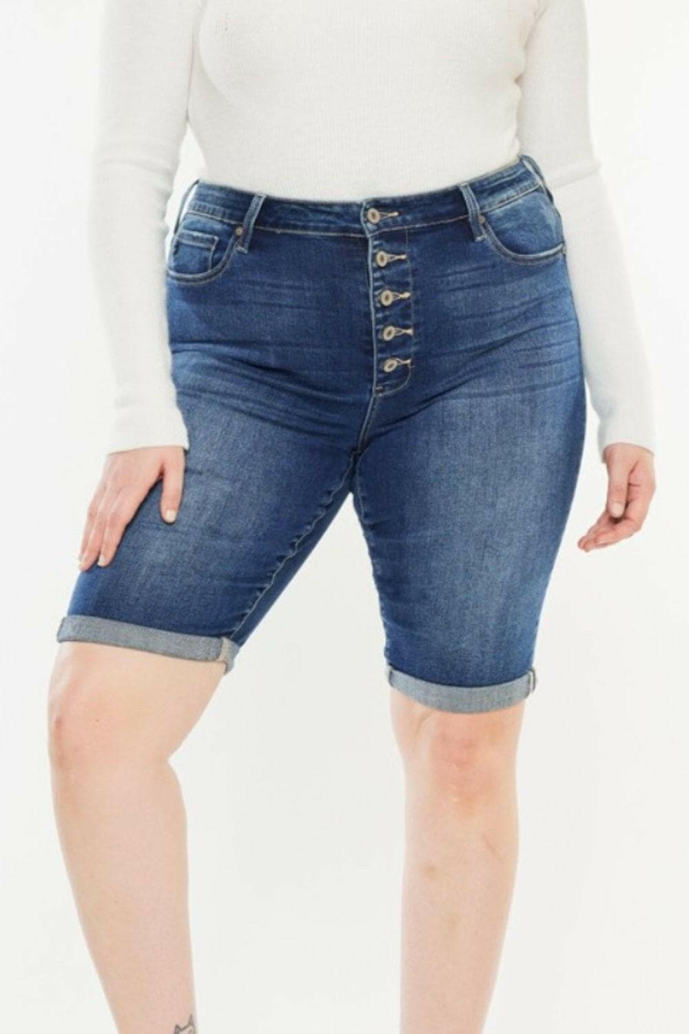 Kancan Full Size Cat's Whiskers Button Fly Denim Shorts - Love Salve