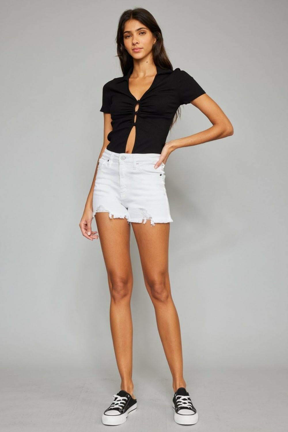 Kancan Full Size High Rise Frayed Hem Denim Shorts - Love Salve