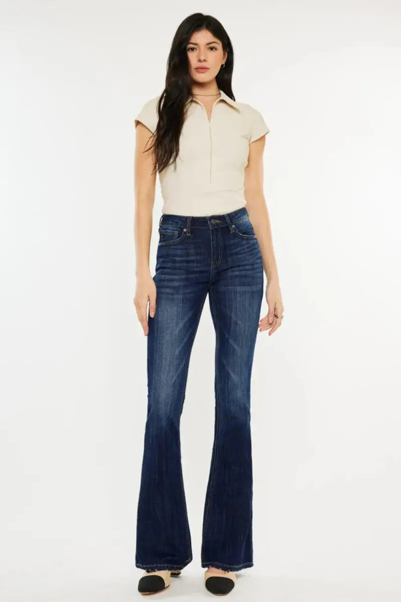Kancan Full Size Mid Rise Slim Flare Jeans for Women - Love Salve 