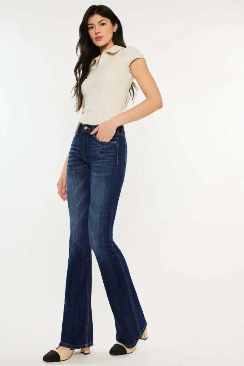 Kancan Full Size Mid Rise Slim Flare Jeans for Women - Love Salve 