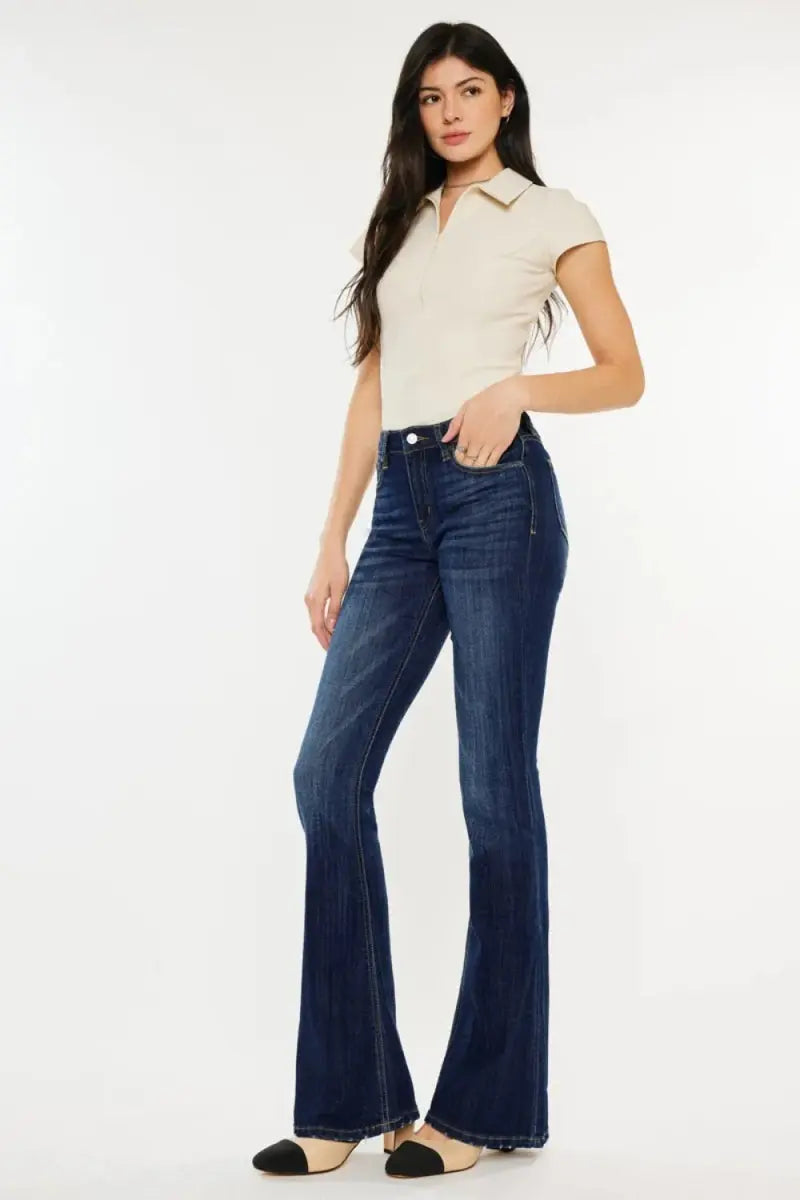 Kancan Full Size Mid Rise Slim Flare Jeans for Women - Love Salve 