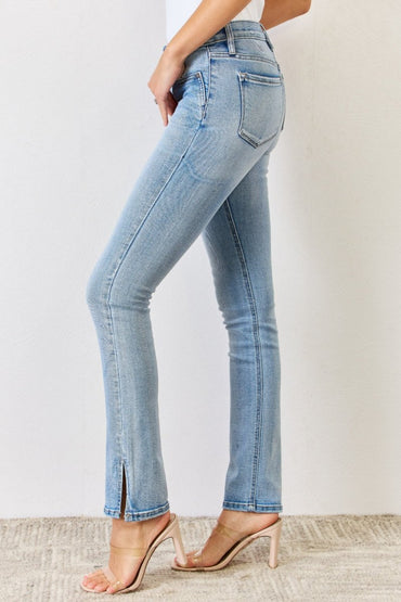 Kancan Full Size Mid Rise Y2K Slit Bootcut Jeans Women - Love Salve 