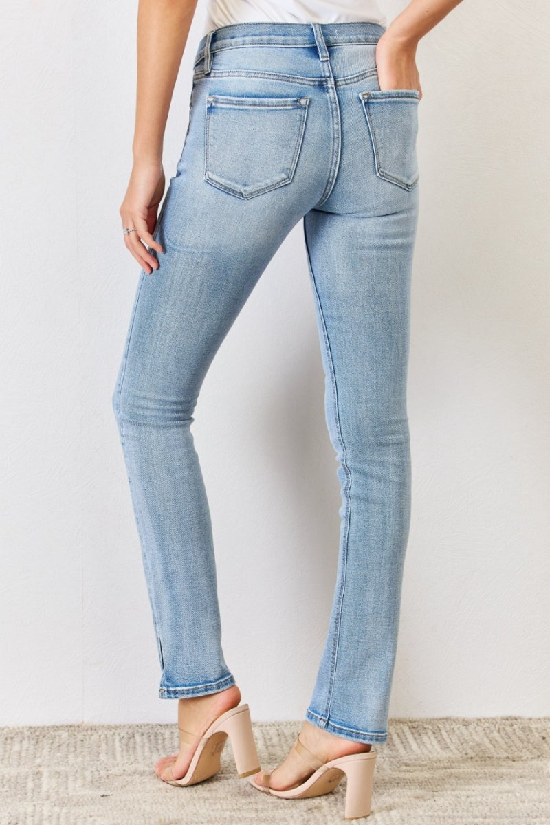 Kancan Full Size Mid Rise Y2K Slit Bootcut Jeans Women - Love Salve 