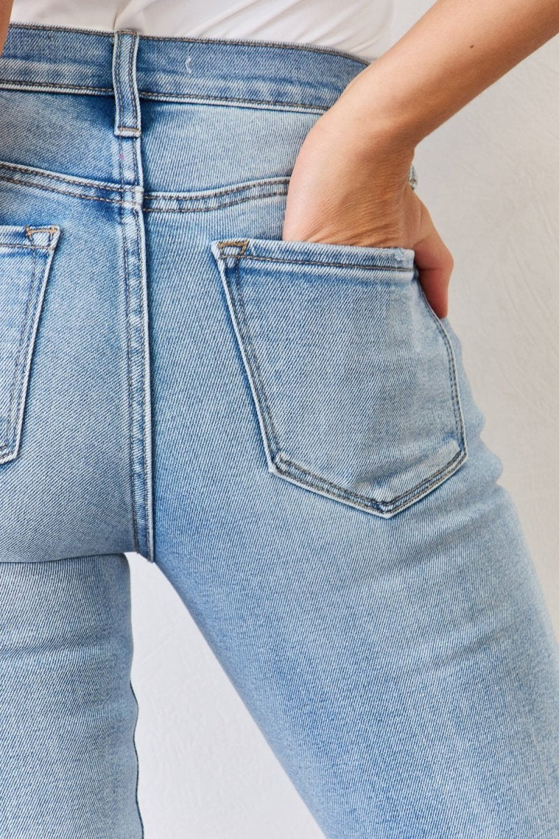 Kancan Full Size Mid Rise Y2K Slit Bootcut Jeans Women - Love Salve 