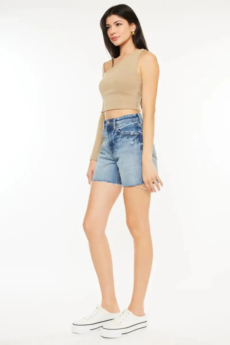 Kancan Full Size Raw Hem High Waist Denim Shorts for Women - Love Salve 
