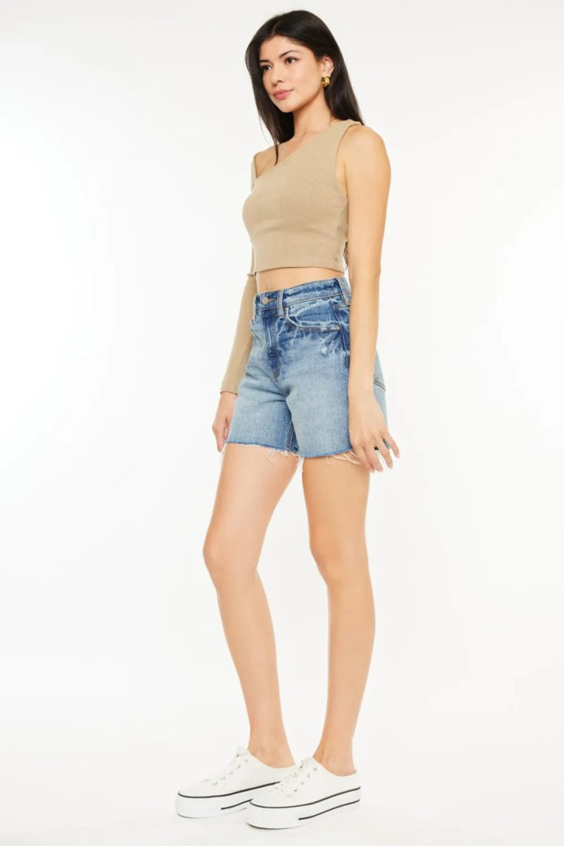 Kancan Full Size Raw Hem High Waist Denim Shorts for Women - Love Salve