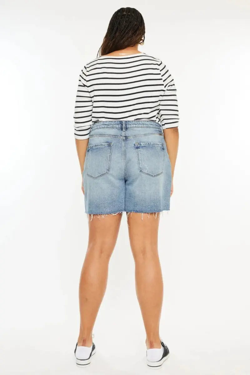 Kancan Full Size Raw Hem High Waist Denim Shorts for Women - Love Salve 