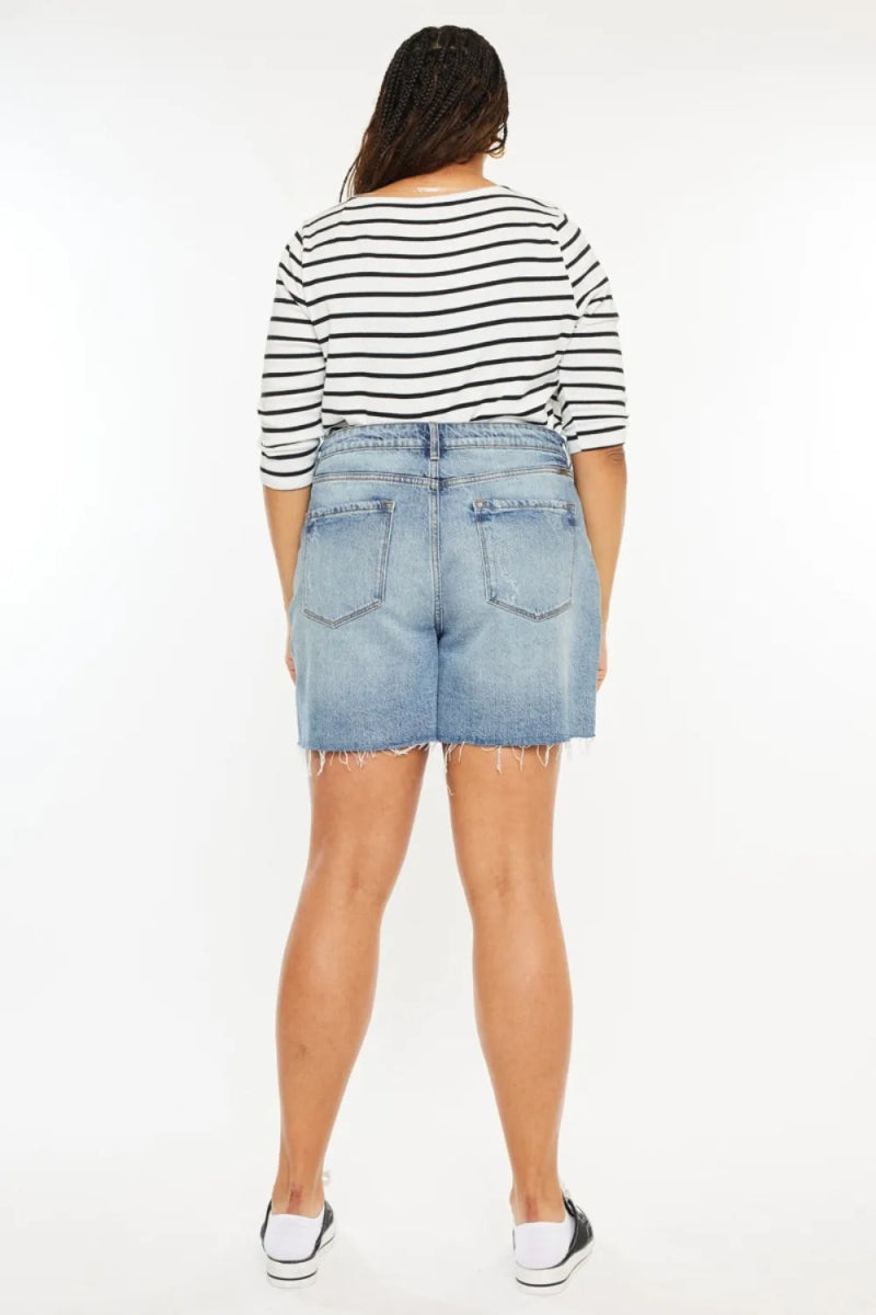 Kancan Full Size Raw Hem High Waist Denim Shorts for Women - Love Salve