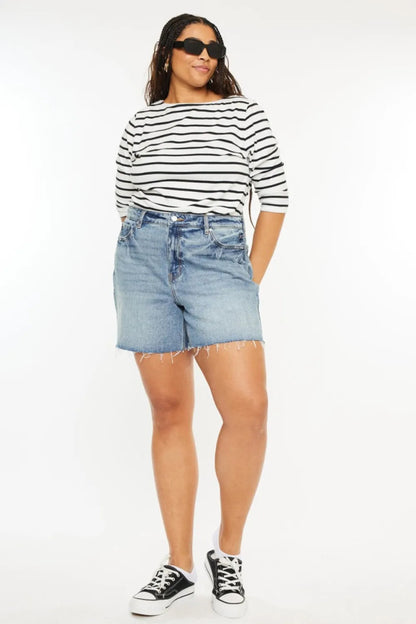 Kancan Full Size Raw Hem High Waist Denim Shorts for Women - Love Salve