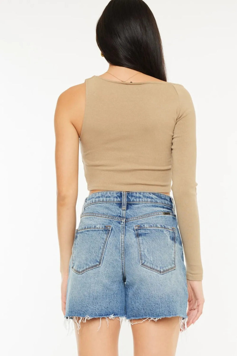 Kancan Full Size Raw Hem High Waist Denim Shorts for Women - Love Salve