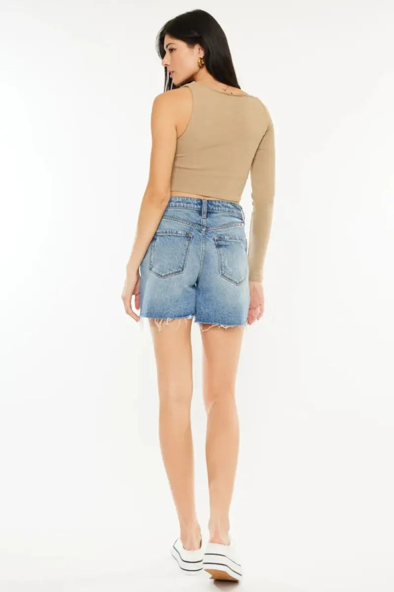 Kancan Full Size Raw Hem High Waist Denim Shorts for Women - Love Salve 