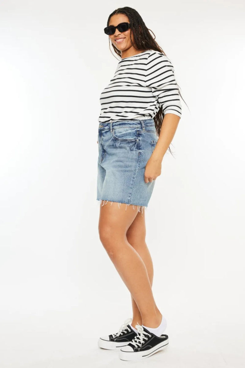 Kancan Full Size Raw Hem High Waist Denim Shorts for Women - Love Salve