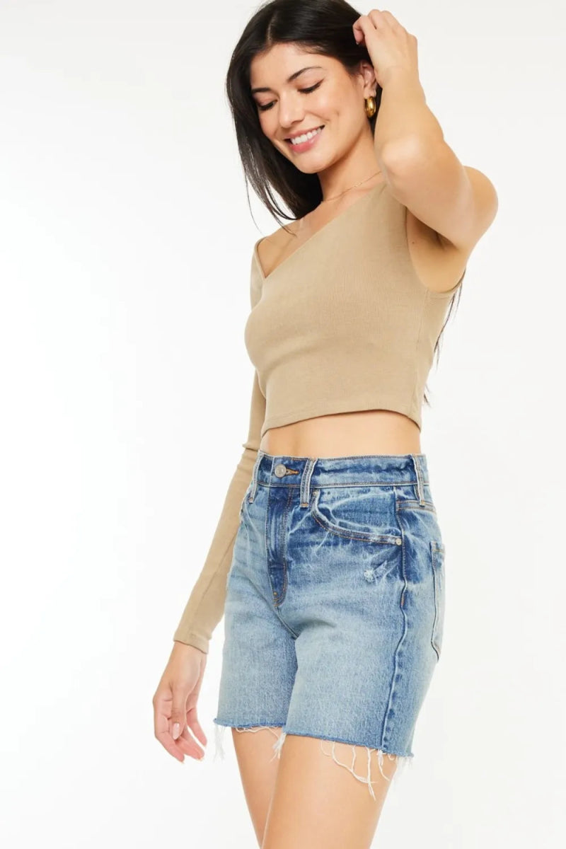 Kancan Full Size Raw Hem High Waist Denim Shorts for Women - Love Salve