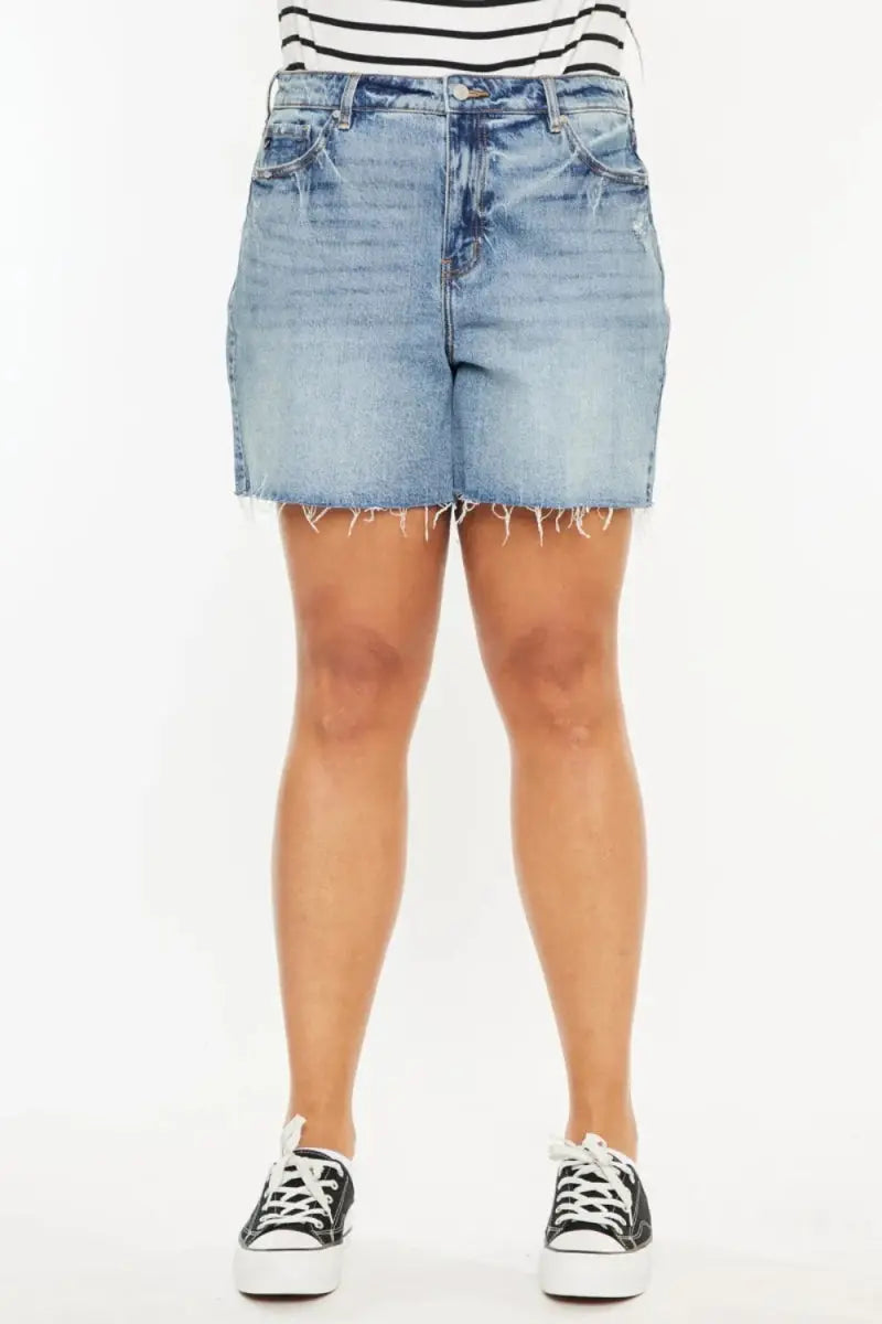 Kancan Full Size Raw Hem High Waist Denim Shorts for Women - Love Salve 