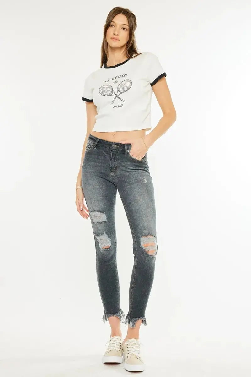 Kancan High Rise Distressed Ankle Skinny Jeans for Women - Love Salve 