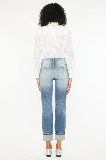 Kancan High Rise Distressed Boyfriend Fit Jeans for Women - Love Salve 