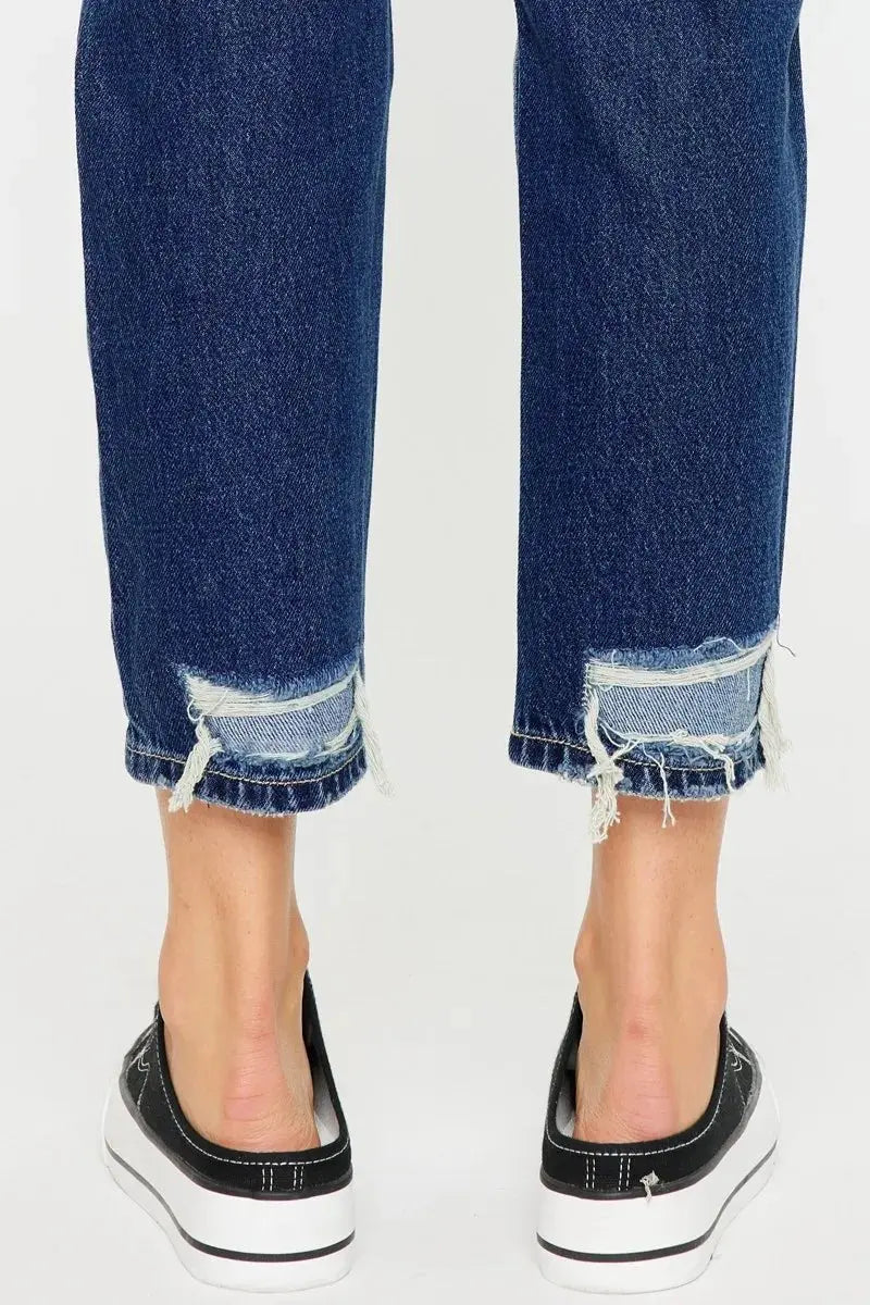 Kancan High Rise Distressed Mom Fit Jeans for Women - Love Salve 