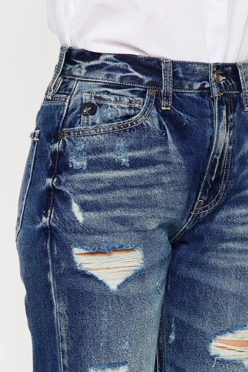 Kancan High Rise Distressed Mom Fit Jeans for Women - Love Salve 