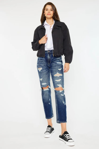 Kancan High Rise Distressed Mom Fit Jeans for Women - Love Salve 