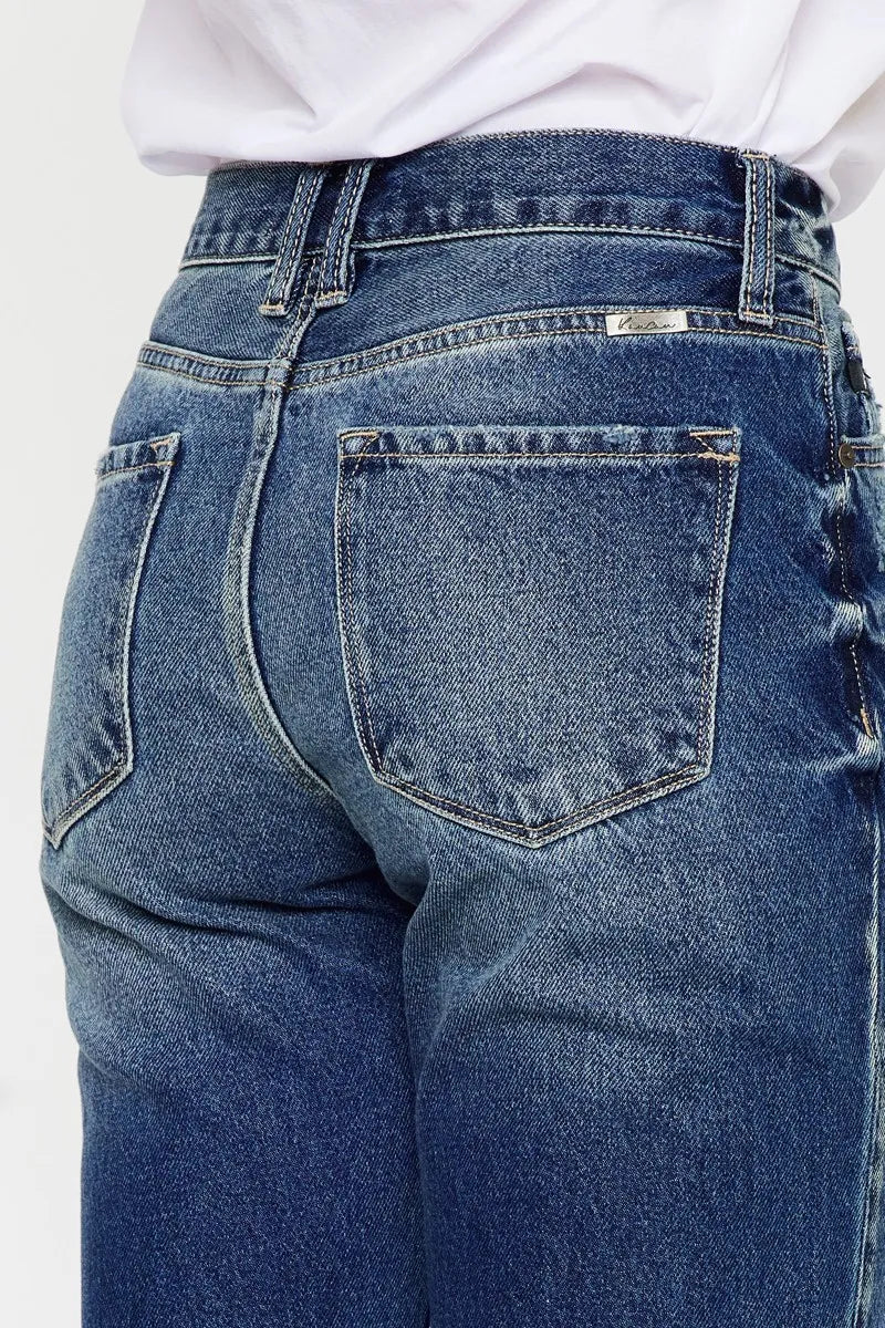 Kancan High Rise Distressed Mom Fit Jeans for Women - Love Salve 