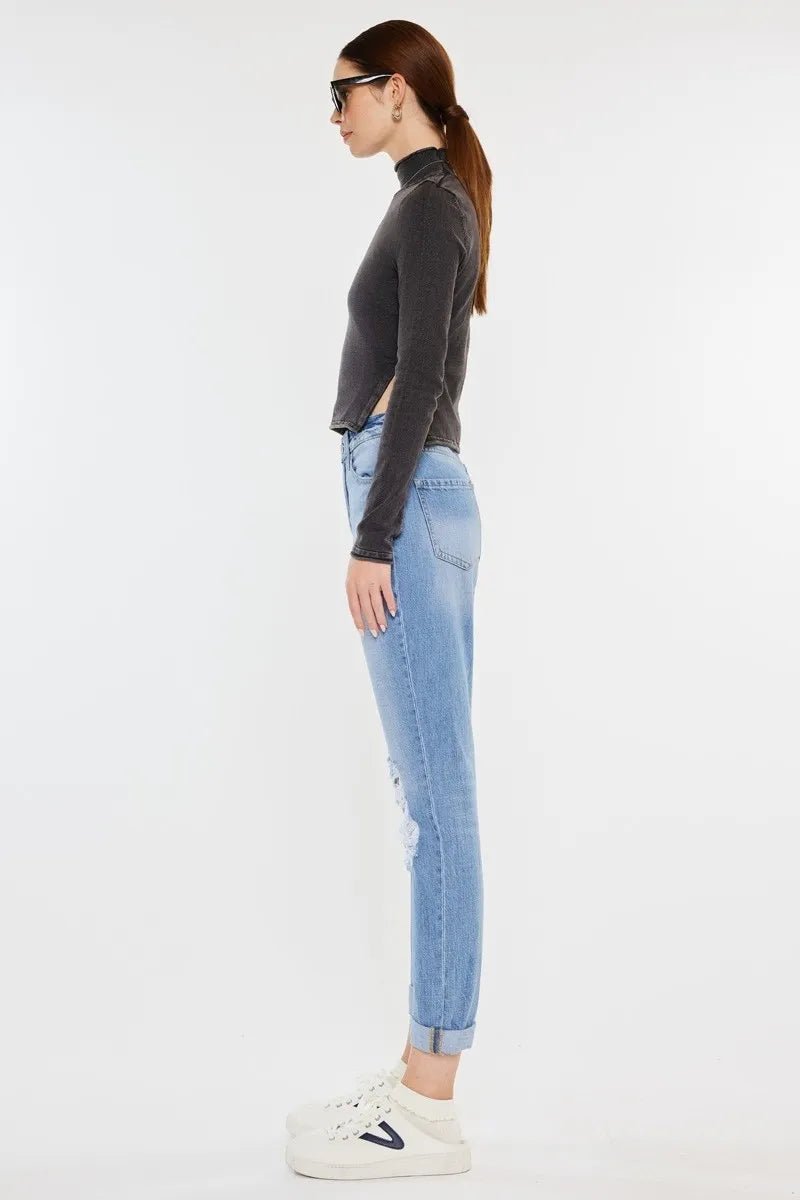 Kancan High Rise Distressed Mom Jeans for Trendy Style - Love Salve 