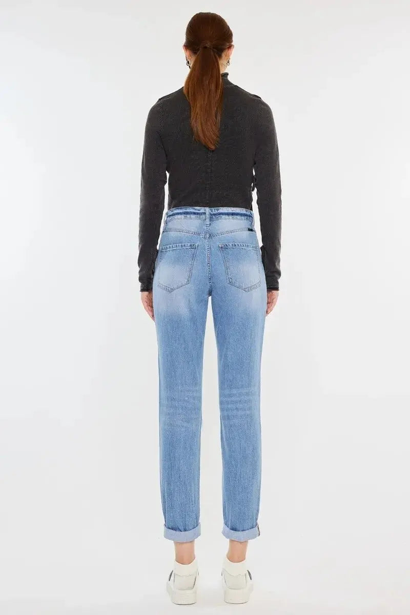 Kancan High Rise Distressed Mom Jeans for Trendy Style - Love Salve 