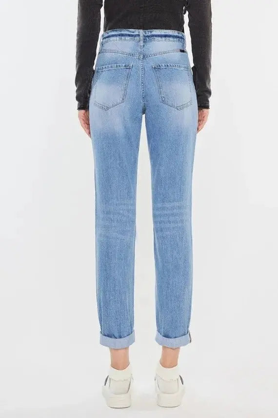 Kancan High Rise Distressed Mom Jeans for Trendy Style - Love Salve 
