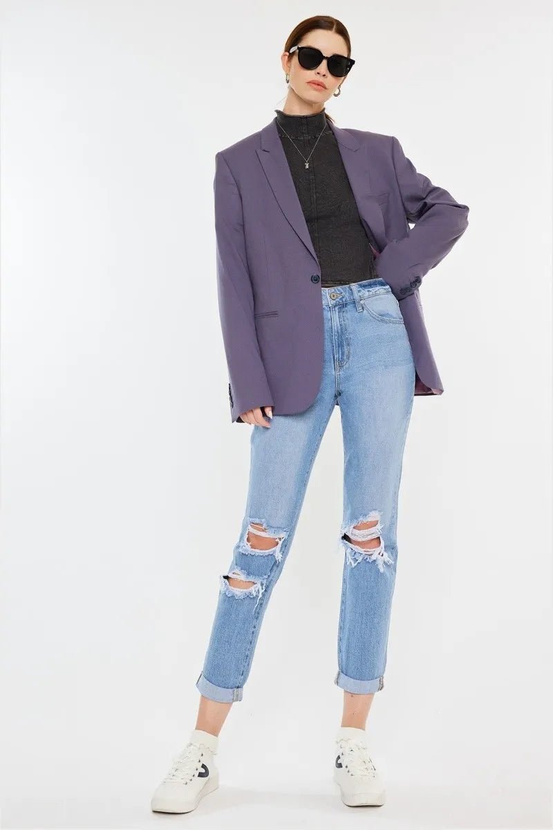 Kancan High Rise Distressed Mom Jeans for Trendy Style - Love Salve 