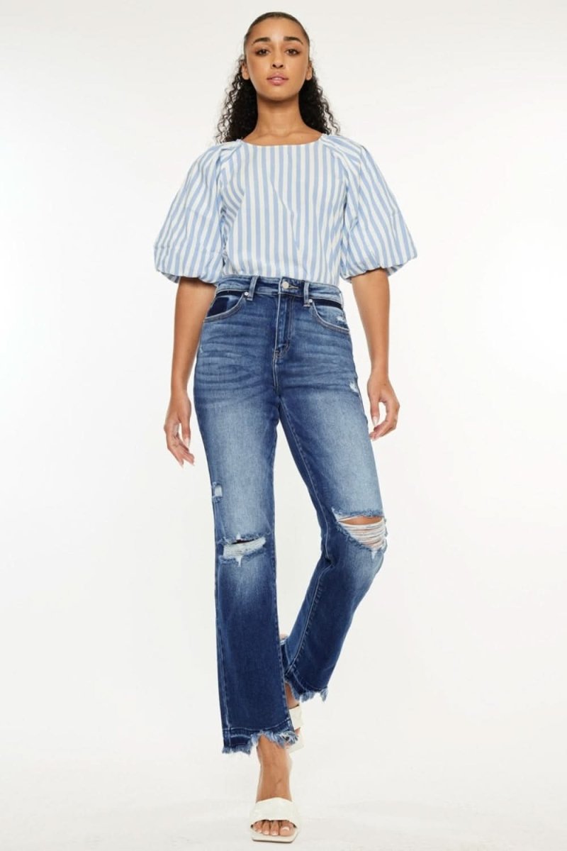 Kancan High Rise Distressed Slim Straight Jeans - Love Salve 