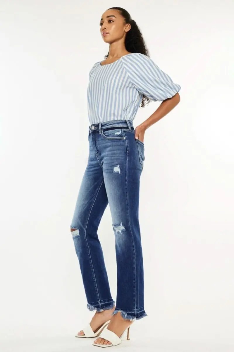 Kancan High Rise Distressed Slim Straight Jeans - Love Salve 