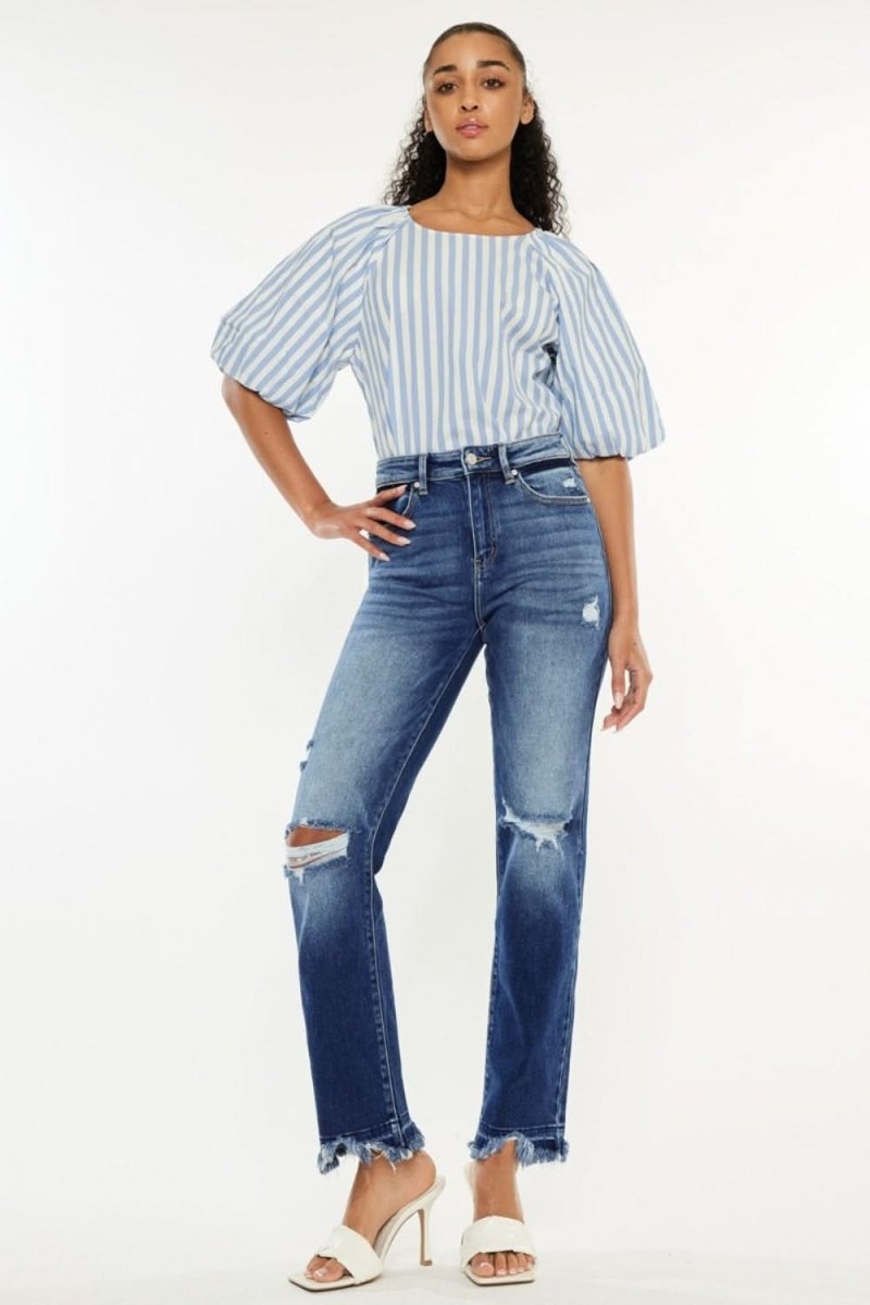 Kancan High Rise Distressed Slim Straight Jeans - Love Salve 
