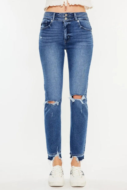 Kancan High Rise Distressed Slim Straight Jeans for Women - Love Salve 