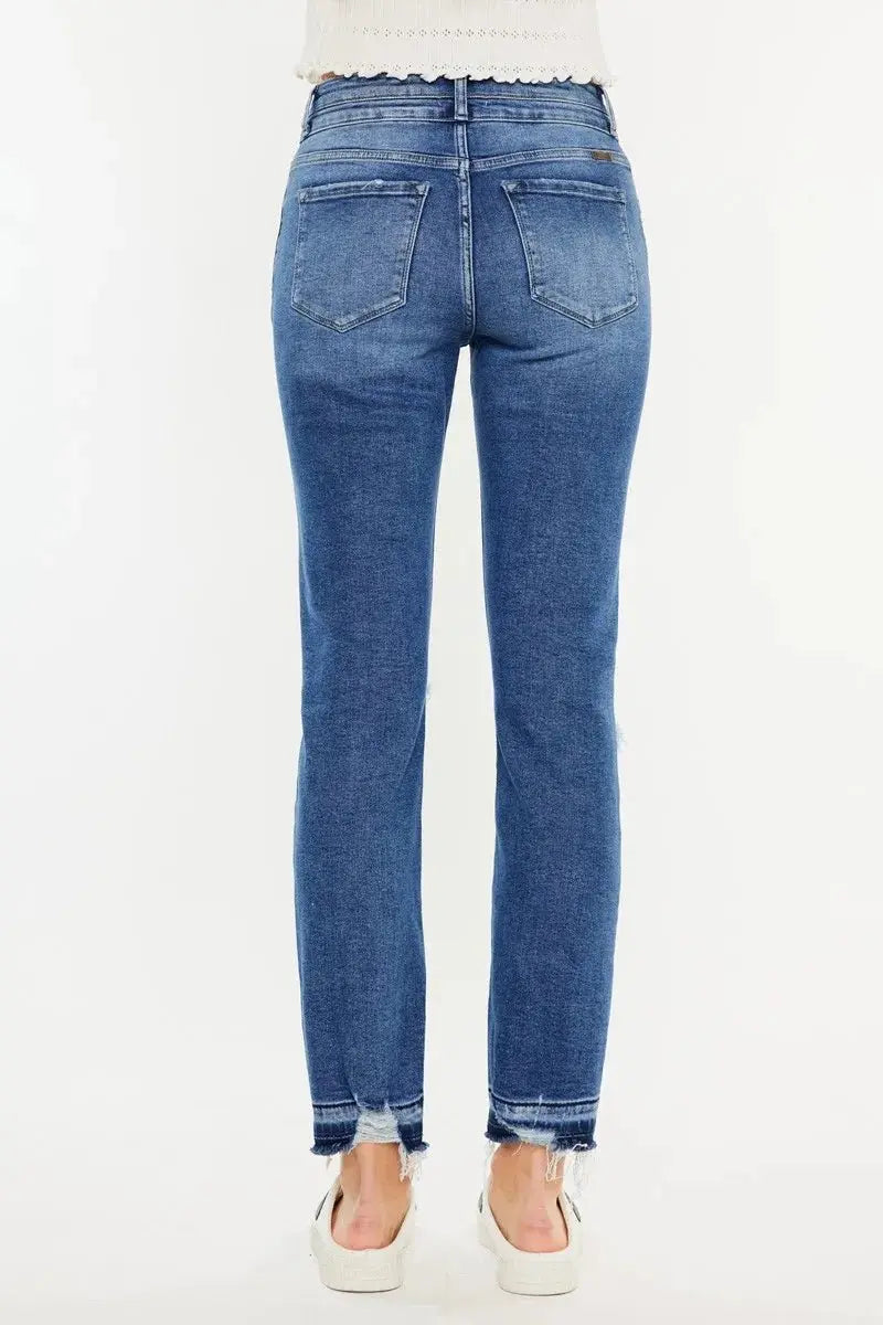 Kancan High Rise Distressed Slim Straight Jeans for Women - Love Salve 