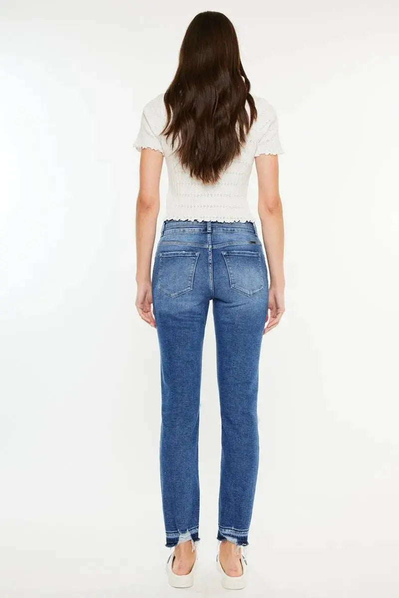Kancan High Rise Distressed Slim Straight Jeans for Women - Love Salve 