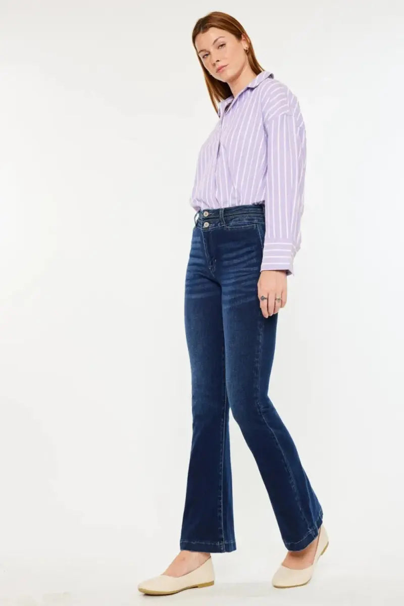 Kancan High Rise Double Waistband Flare Jeans for Women - Love Salve 