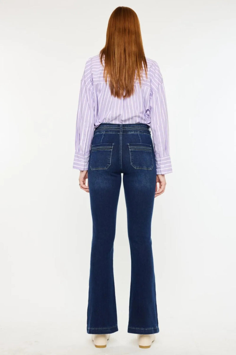 Kancan High Rise Double Waistband Flare Jeans for Women - Love Salve 
