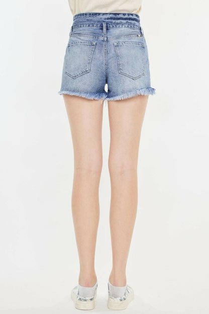 Kancan High Rise Frayed Hem Denim Shorts - Love Salve