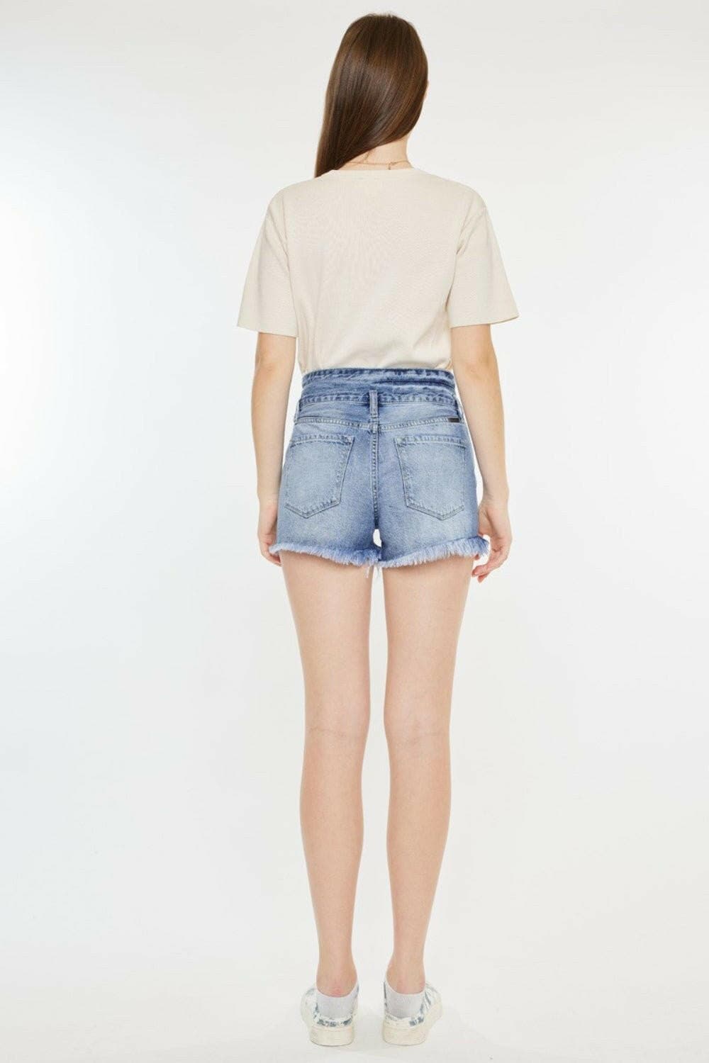 Kancan High Rise Frayed Hem Denim Shorts - Love Salve