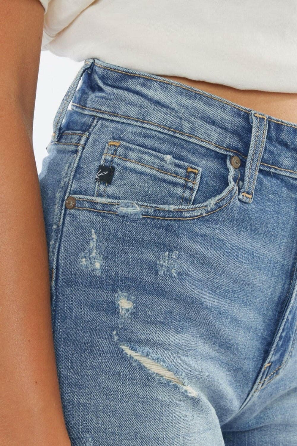 Kancan High Rise Frayed Hem Denim Shorts - Love Salve