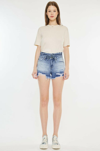 Kancan High Rise Frayed Hem Denim Shorts - Love Salve