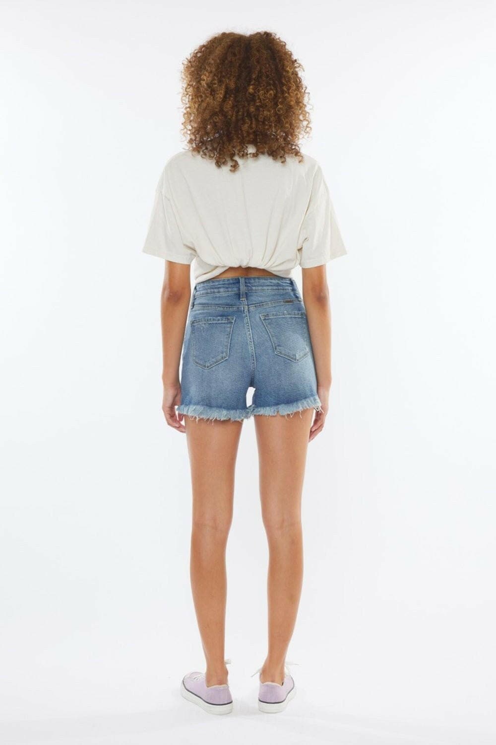 Kancan High Rise Frayed Hem Denim Shorts - Love Salve