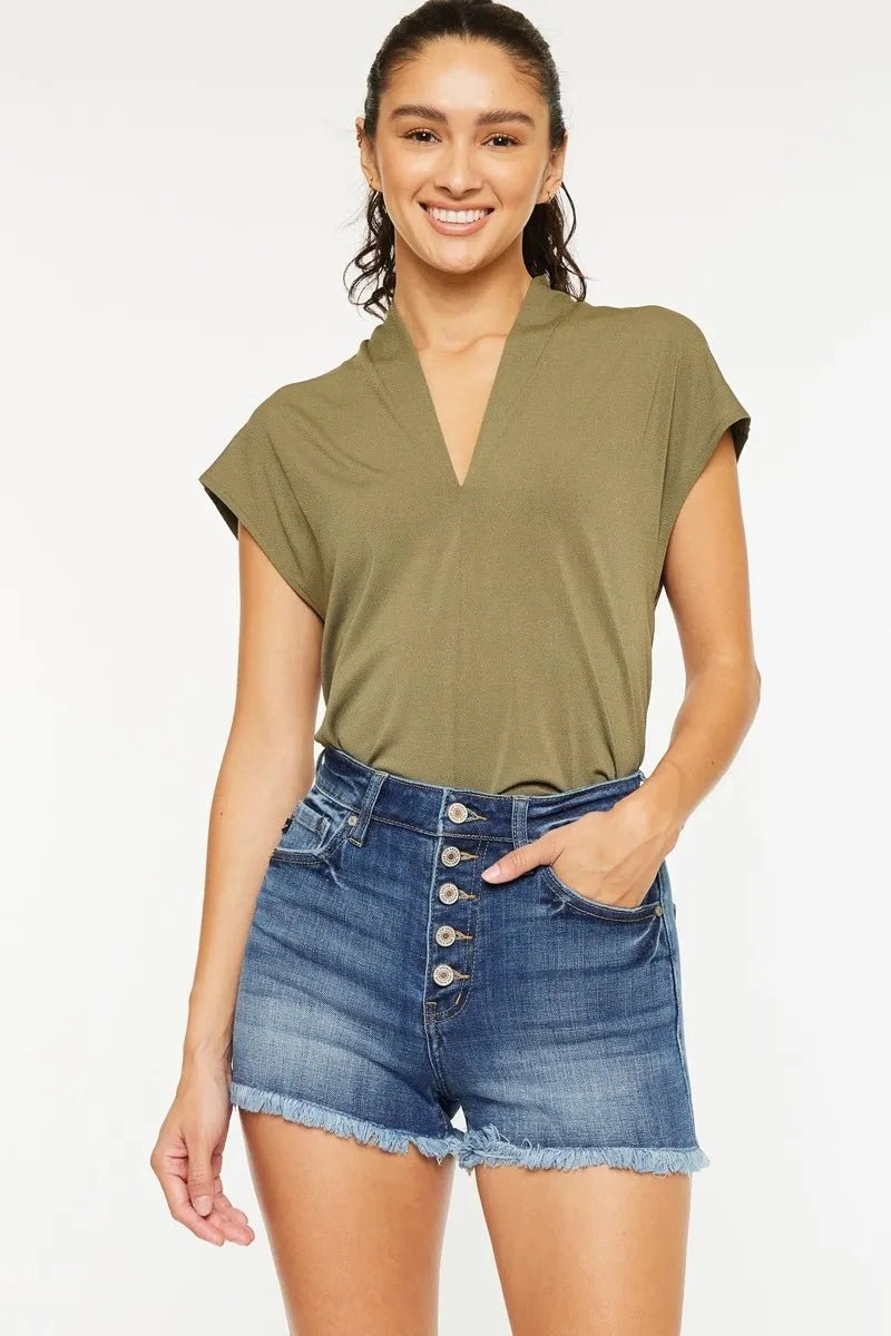 Kancan High Rise Frayed Hem Denim Shorts for Summer Style - Love Salve 