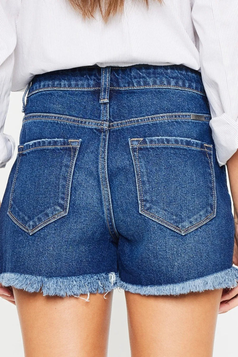 Kancan High Rise Frayed Hem Denim Shorts for Women - Love Salve 