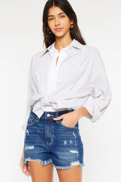 Kancan High Rise Frayed Hem Denim Shorts for Women - Love Salve 